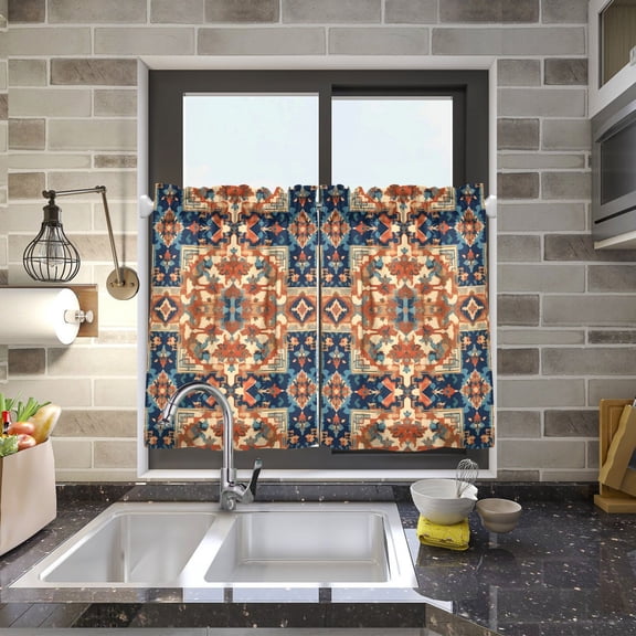 Pattern Boho and Vintage Kitchen Curtains Half Tier Curtain 2 Rod Pockets Bathroom Bedroom Cupborad Living Room 27"x24"