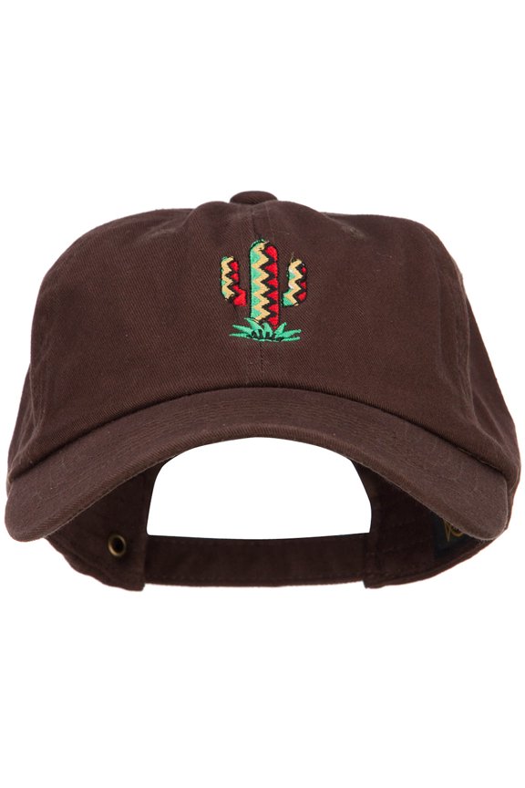 Pattern Cactus Embroidered Unstructured Washed Cap - Brown OSFM