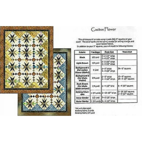 Pattern~Cactus Flower 63'' x 80'' by Kate Mitchell Quilts Uses 5'' Squares