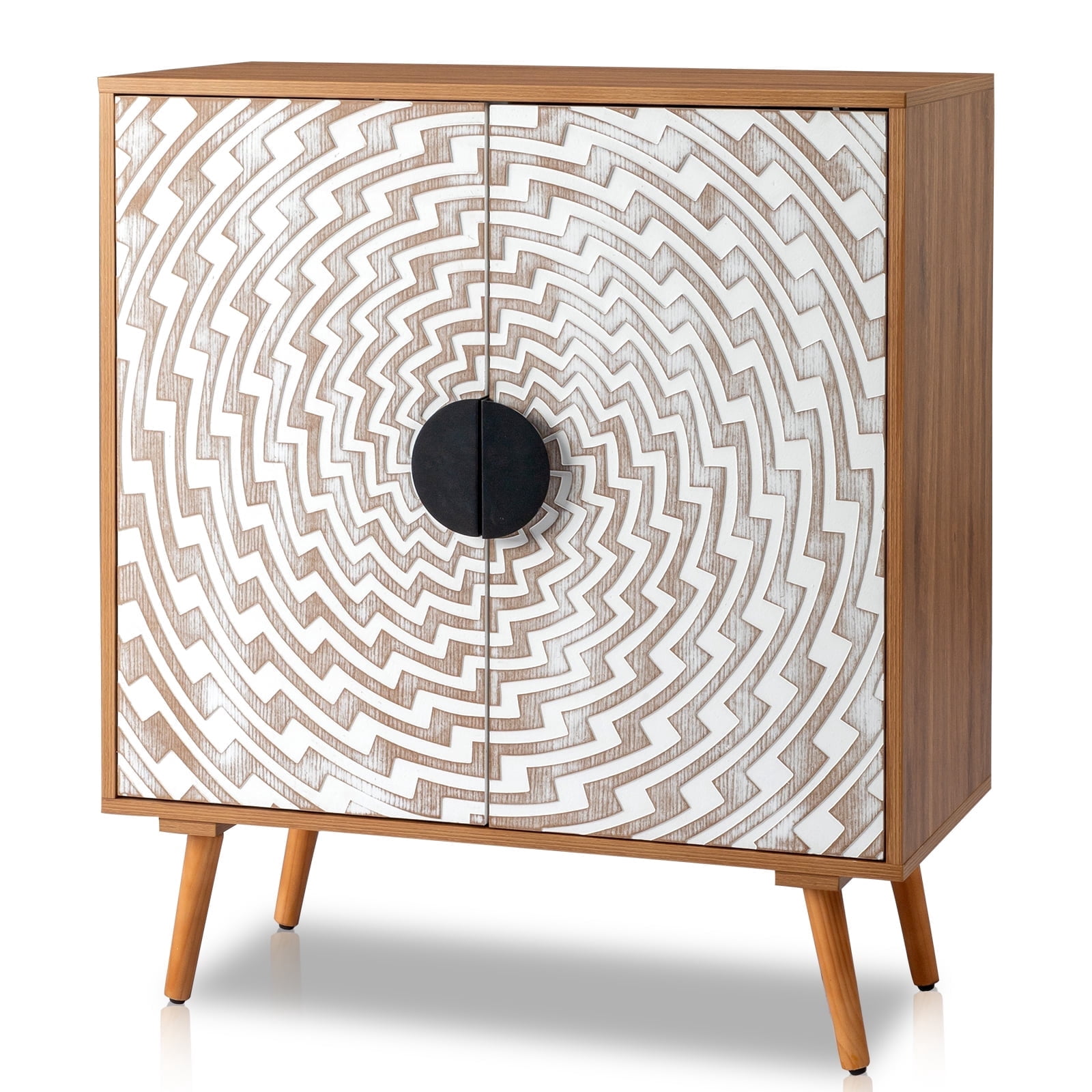 Bohemian Style Sideboard with Pattern Carving - 80x39.5x80cm, White ...