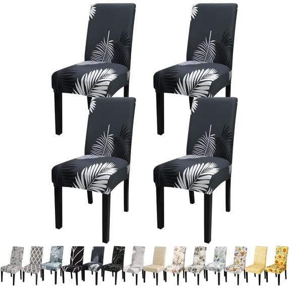 Pattern Chair Covers for Dining Room Set of 4, High Stretch Removable Washable Parsons Chair Slipcover for Home Party Hotel Wedding Ceremony (Plume Black,4PCS)