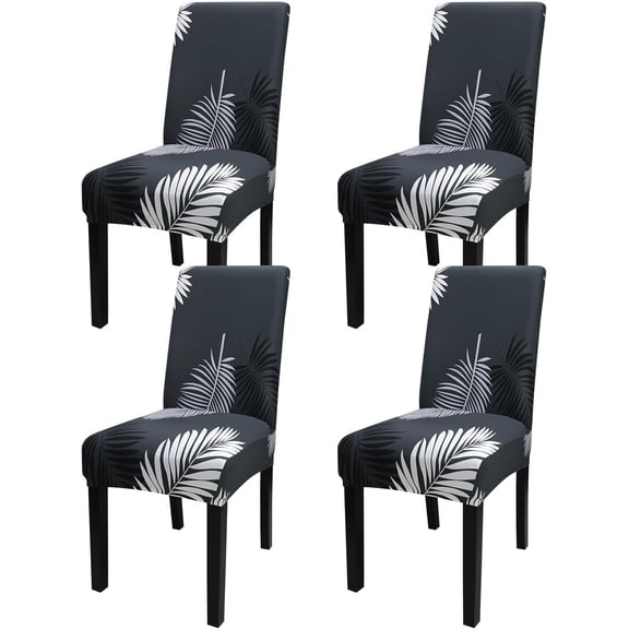 Pattern Chair Covers for Dining Room Set of 4, High Stretch Removable Washable Parsons Chair Slipcover for Home Party Hotel Wedding Ceremony (Plume Black,4PCS)
