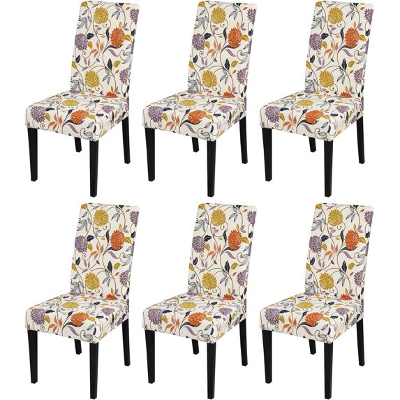 Pattern Chair Covers for Dining Room Set of 6, High Stretch Removable Washable Parsons Chair Slipcover for Home Party Hotel Wedding Ceremony (Flower,6PCS)
