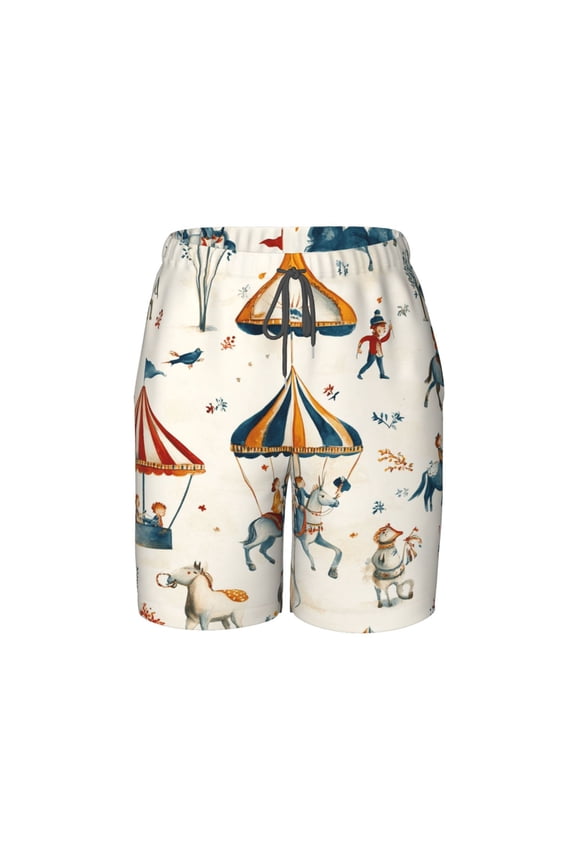 Pattern Circus Beach Pants Lightweight and Quick-Drying Teen Shorts with Mesh Lining and Drawstring