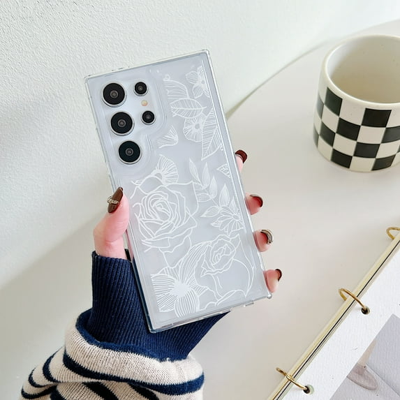 Pattern Clear Case for Samsung Galaxy S22 Ultra Cute Flower Floral Pattern Slim Case for Samsung Galaxy S22 Ultra Women Girls Shockproof Non-Yellowing TPU Bumper Protective Cover, Flower-D