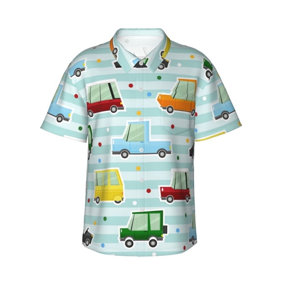 Pattern Collection With Car Hawaiian Shirts For Men, Summer Short-Sleeve Relaxed-Fit Button-Down Shirts X-Large