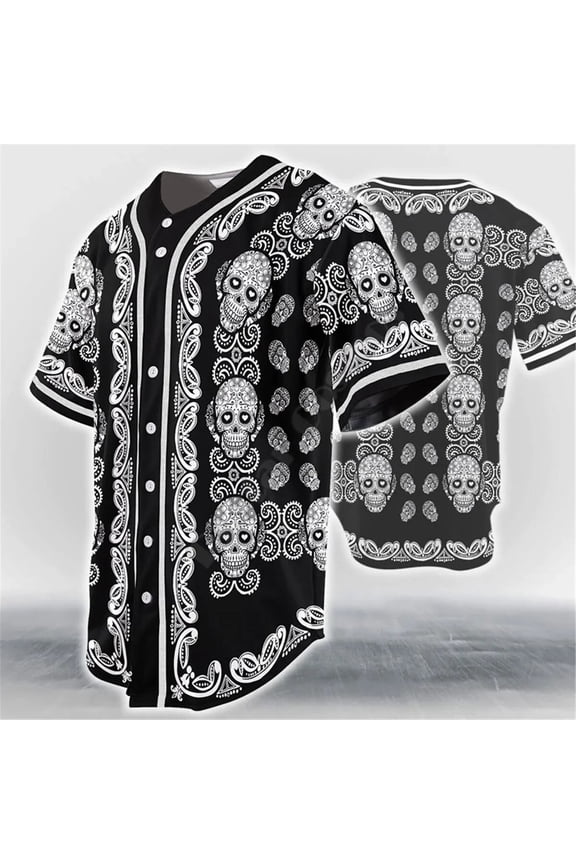 Pattern Color Skull Head Baseball Jersey Baseball Jersey Shirts 3D Printed Men's Shirt Hip