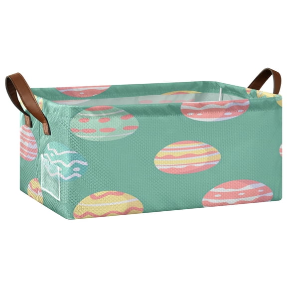 A Pattern Of Colorful Easter Eggs Storage Basket Soccer Plaid Fabric Hoard Box Oversized Collapsible Closet Organizer with Metal Iron Frame 16.911.47.7in