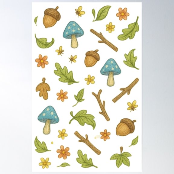 Pattern – Cozy Cottagecore Woodland Elements Poster Wall Art, Modern Wall Decor, 8x12 UNFRAMED
