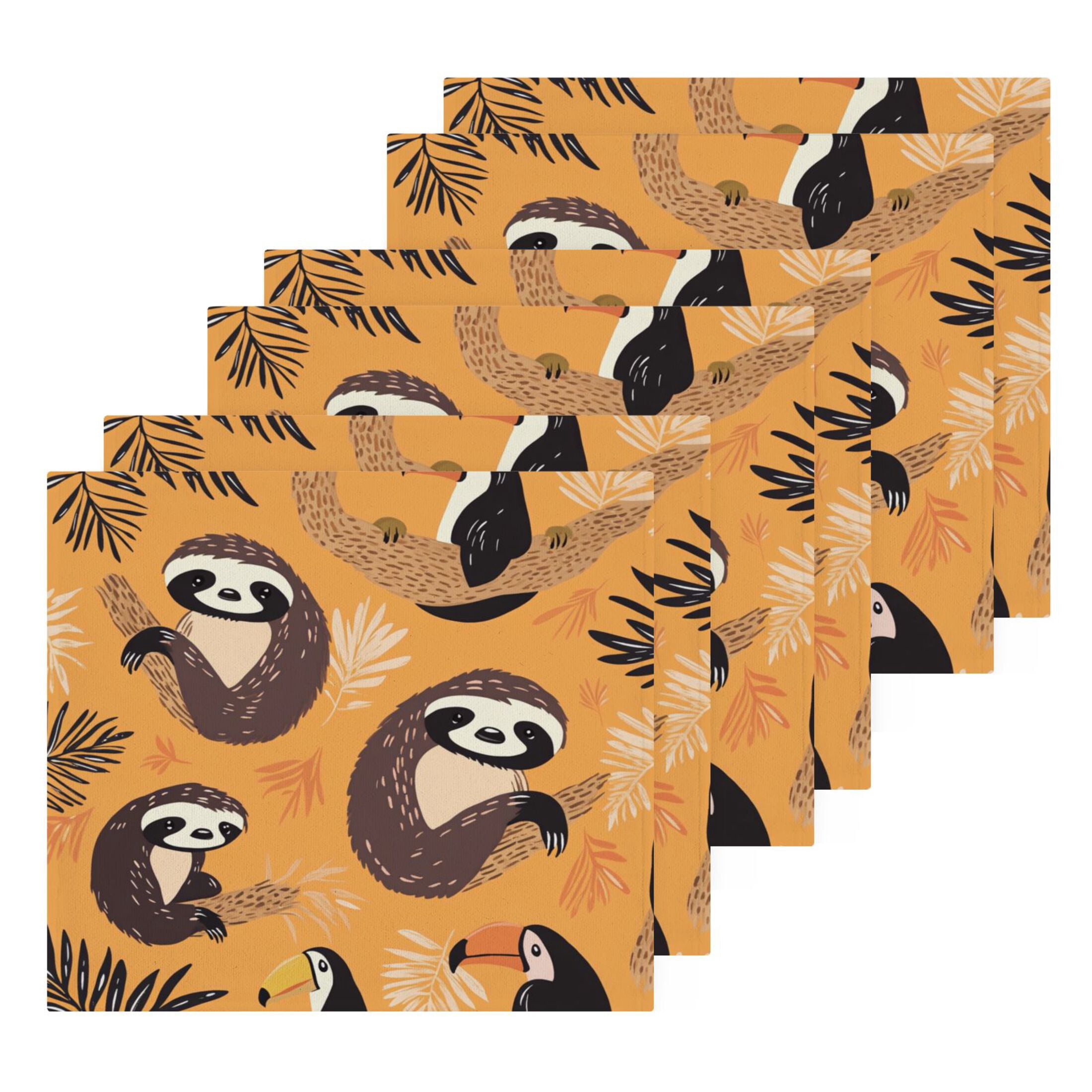 A Pattern with Cute Sloth and Toucan in The Jungle 100% Cotton Face Towel 12x12in Soft Absorbent Washcloth Durable Printed Hand Towels for Bathroom Travel 6 Pcs