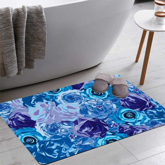 Pattern Decorative Rose Flowers Bath Rugs 16x24 Inch Non Slip Bath Mat Quick Dry Super Absorbent Thin Bath Rug Fit Under Door Washable Bath Floor Rugs for Bathroom Bathtub Shower Sink,Multi 5
