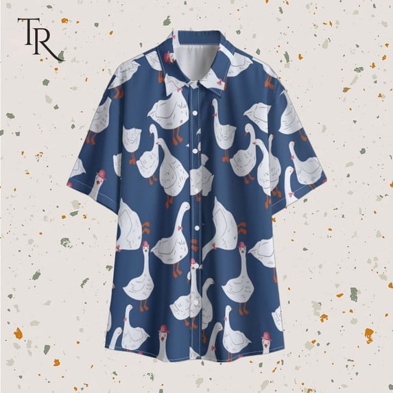 Pattern Duck Blue Tropical Aloha Button Shirt - Walmart.com