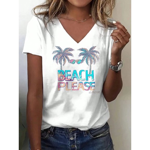 Pattern Element  Print  Palm Trees   Beach  Tee
