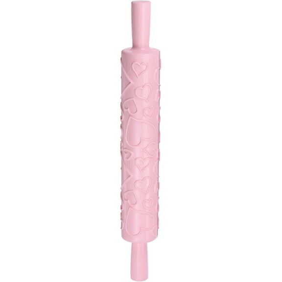 Pattern Embossed Rolling Pin 14.57" x 1.97" Heart 3D Pattern PP Plastic Non-Stick Embossing Textured Rolling Pins for Baking Cookie Fondant Pastry Clay Dough, Pink