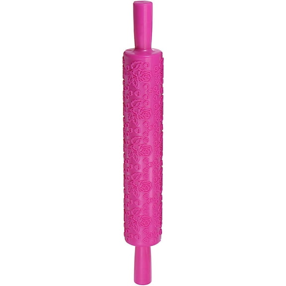 Pattern Embossed Rolling Pin 14.57" x 1.97" Rose Heart 3D Pattern PP Plastic Non-Stick Embossing Textured Rolling Pins for Baking Cookie Fondant Pastry Clay Dough, Red