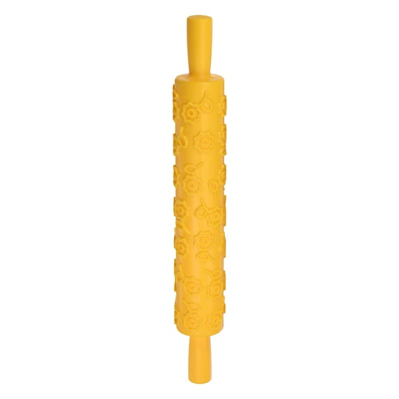 Pattern Embossed Rolling Pin PP 37cm x 5cm Flower, Yellow