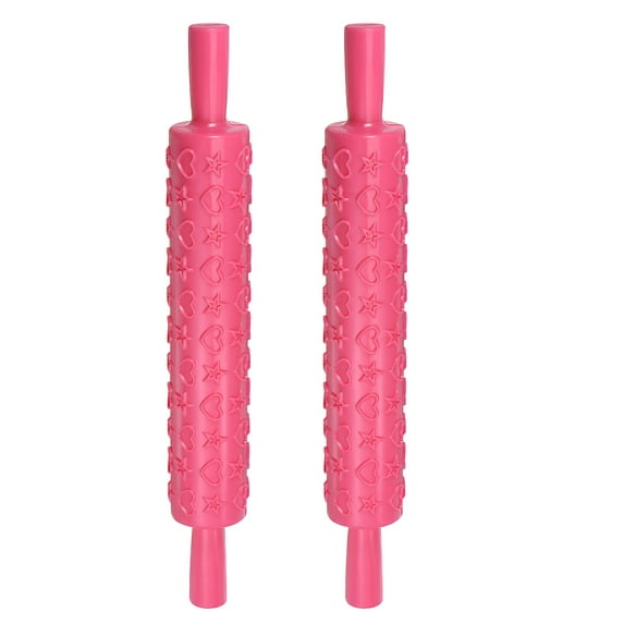 Pattern Embossed Rolling Pin PP 37cm x 5cm Star Heart, Pink, 2 Pieces
