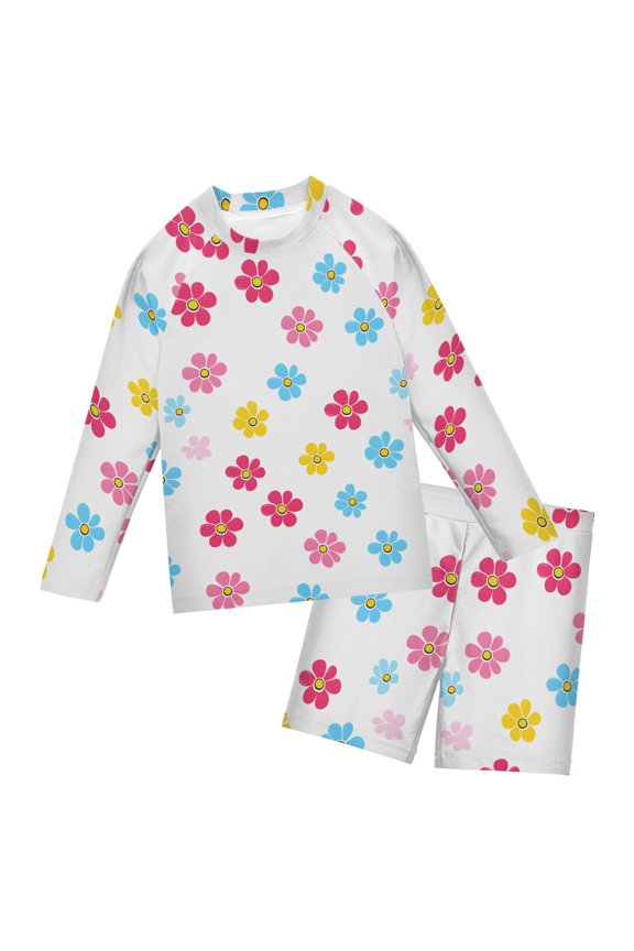 Pattern Flower Pattern Boys' Bathing Suit UPF 50+ Boys' Rash Guard Sets Stretchy Quick Dry 3T-10T