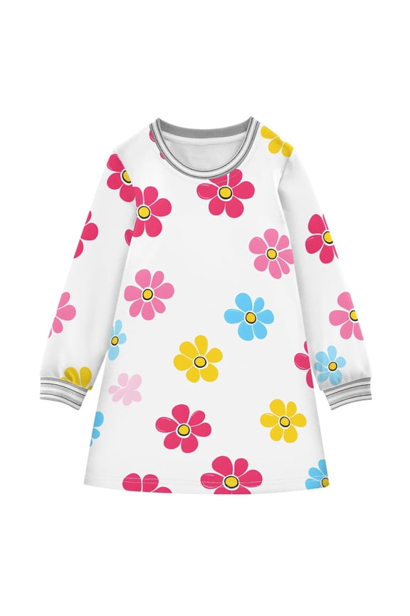 Pattern Flower Pattern Girls'long-sleeved dress Thickened A-dress Warm Dress Basic Shirt Party Dresses