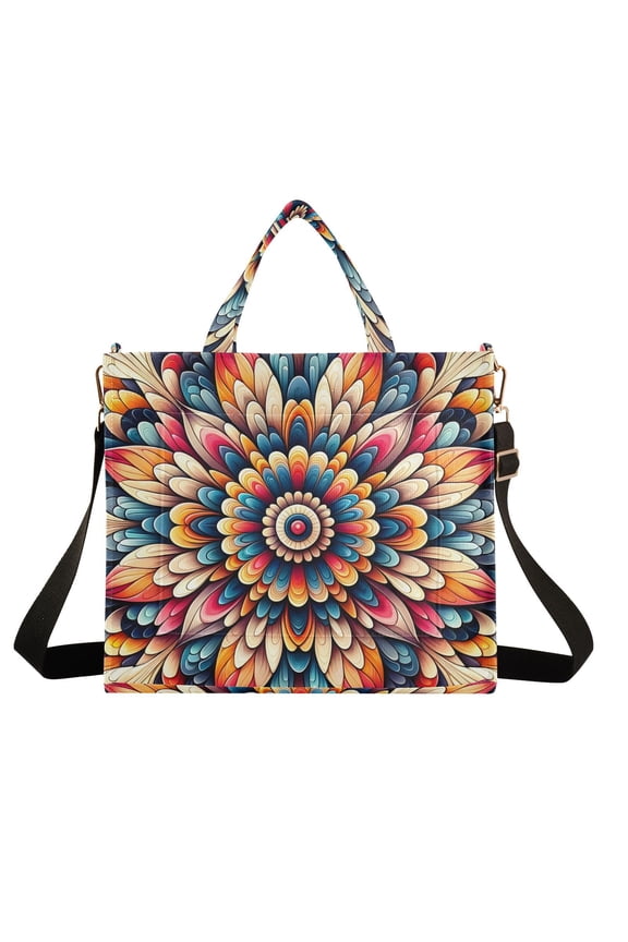 Pattern Flowers Boho Corduroy Tote Bag Handbag Large Messenger Bag Shoulder Crossbody Zipper Bag Purse