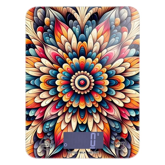 Pattern Flowers Boho Food Scale Digital Kitchen Scale Waterproof Tempered Glass Tare Function 11 lb for Baking Cooking Meal Prep