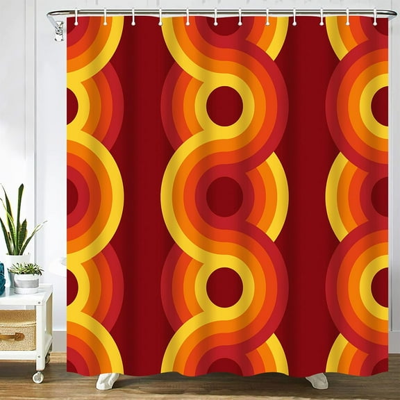Pattern Geometric Vintage 1970S Retro 1960S Groovy Bauhaus Polyester Fabric Shower Curtain Sets with Hooks Waterproof Bathroom Decor
