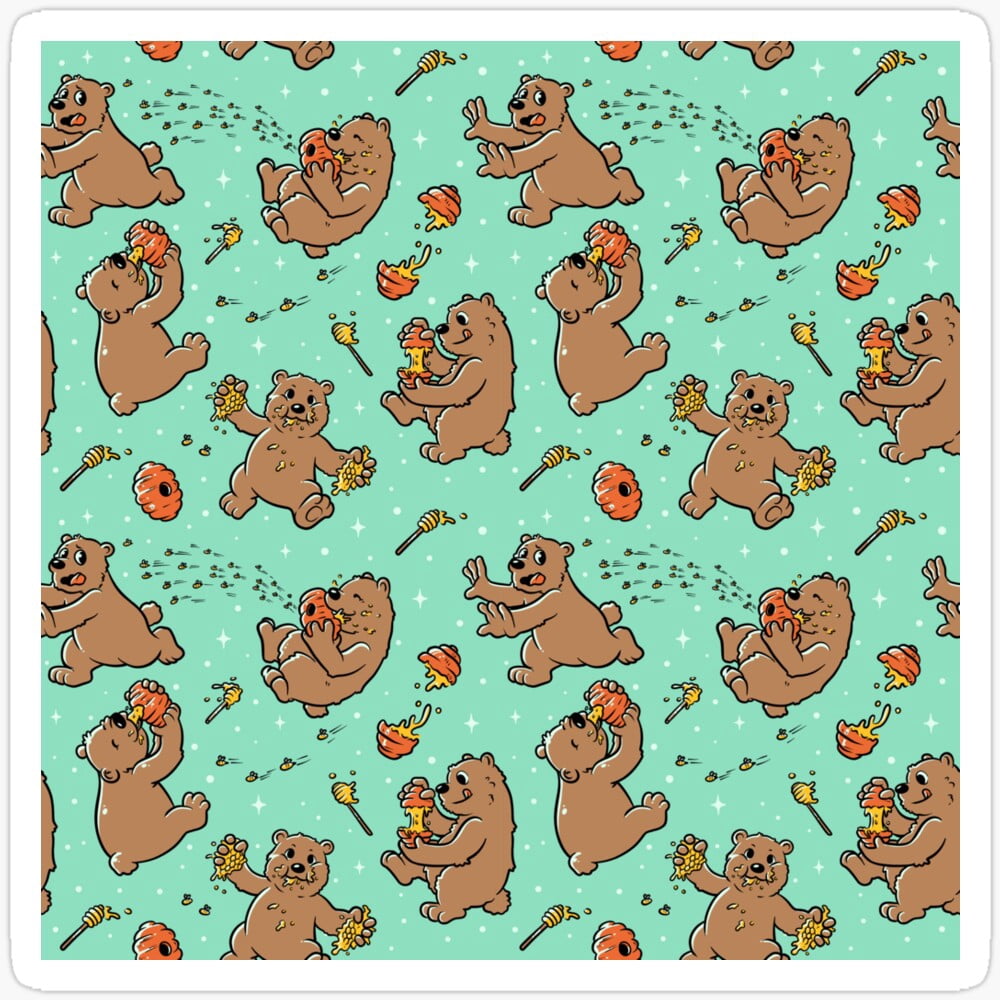 Pattern Honey Bears Sticker Phone Decal Water Bottle Stickers Car ...