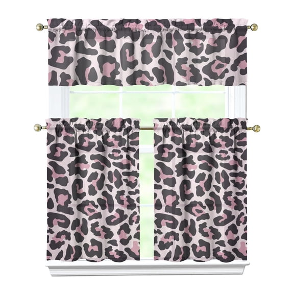 Pattern Kitchen Curtains Set Tier and Valance Leopard Cheetah Classic Vintage Tropical Polka Print with Romantic Spots Design Modern Fashion Abstract Texture Dynamic Aesthetic Cute Cartoon Animal Drap