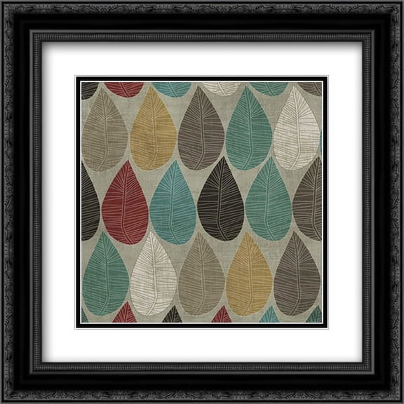 Pattern Leaves 2x Matted 20x20 Black Ornate Framed Art Print by PI Studio