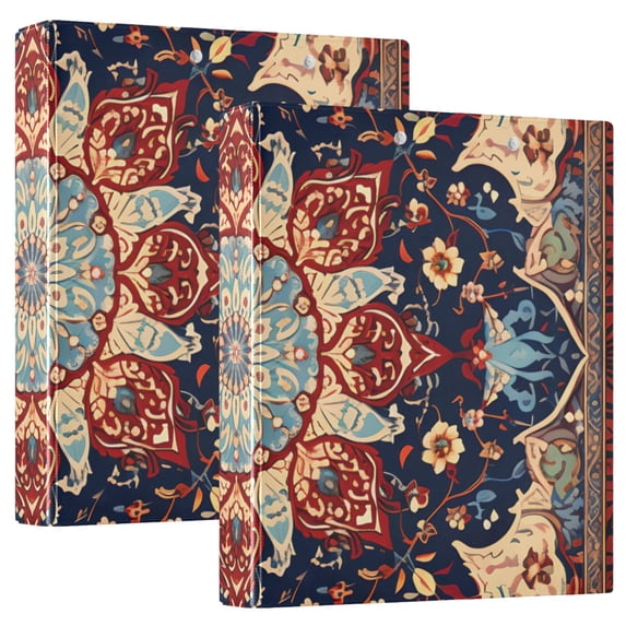 Pattern Mandala Retro 3 Ring Binders 1.5 inch Hardcover File Folders with Interior Pockets A4 Size Organizer for School Office Hospital Set of 2