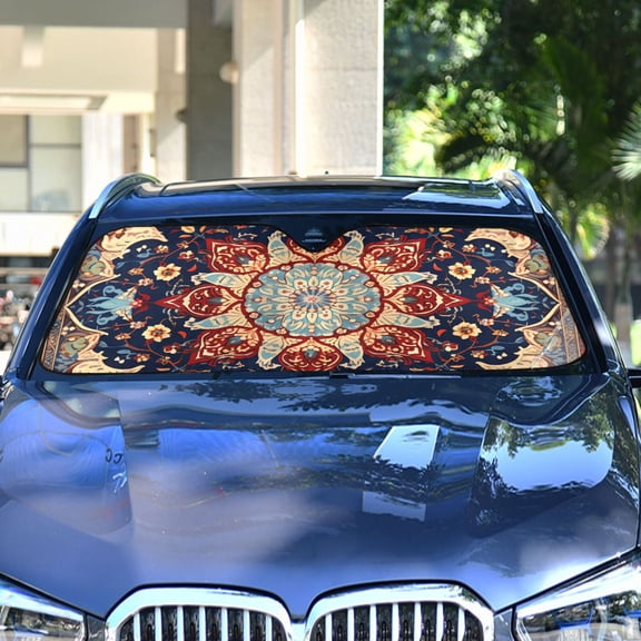 Pattern Mandala Retro Automotive Front Car Windshield Sun Shade Reflector Foldable for Front Fit for Cars Truck SUVs