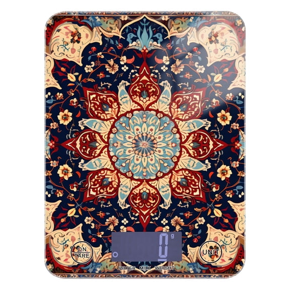 Pattern Mandala Retro Food Scale Digital Kitchen Scale Waterproof Tempered Glass Tare Function 11 lb for Baking Cooking Meal Prep