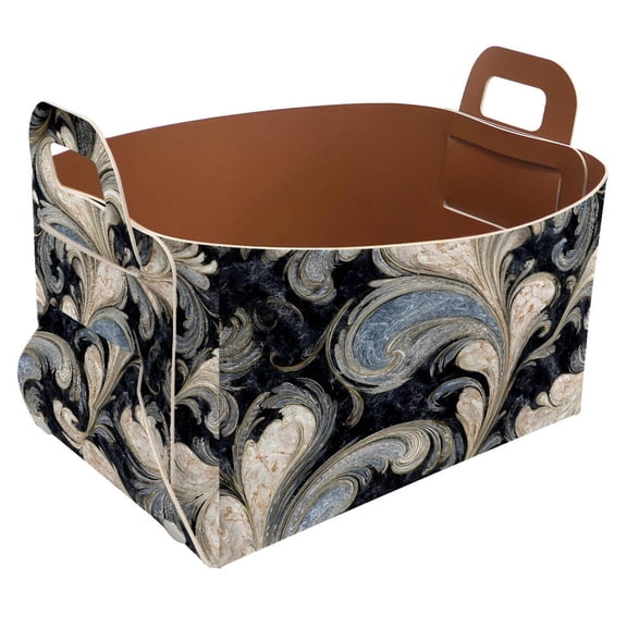 Pattern Marble Storage Basket Collapsible Storage Bin, PU Foldable Basket Convenient Box Storage Organizer with Handles for Shelves Office Bedroom Closet Nursery Toys Laundry