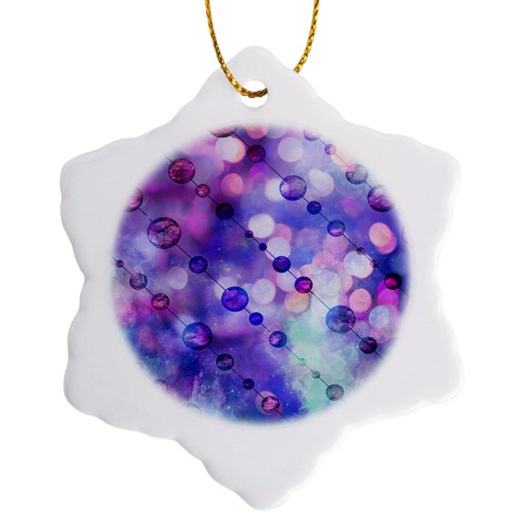 3drose, Pattern of Abstract Bokeh Light in Blue and Purple, 3 inch Snowflake Porcelain Ornament