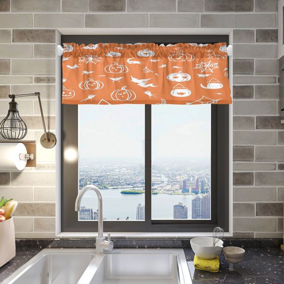 Pattern Of Cute Halloween Elements Curtain Valances Window Treatment Rod Pocket Drape Valance 54" X 18" for Kitchen Living Room Bedroom