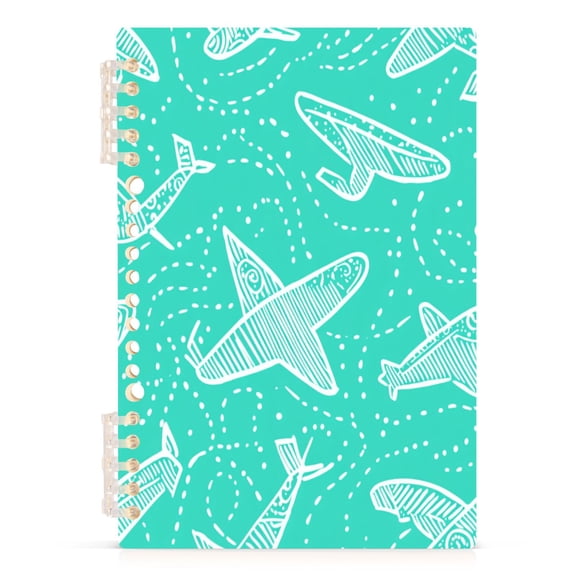 Pattern Of Doodle Airplanes A5 8.3x5.7in PP Notebook, Adjustable Rings, 60 Sheets, Diary or Journey Note