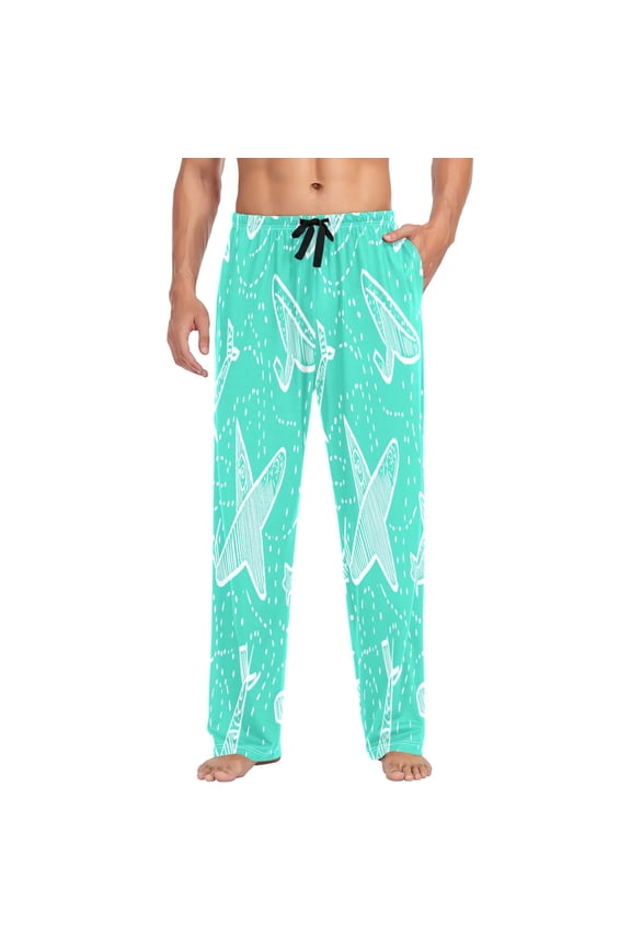 Pattern Of Doodle Airplanes Mens Cotton Pajama Pants Long Staple Lightweight Sleep Bottoms with Pockets Breathable