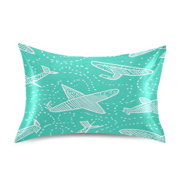 Pattern Of Doodle Airplanes Queen Size Pillowcase Silky Smooth Finish Anti Wrinkle Design Easy Envelope Closure 20x30in