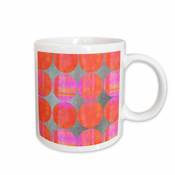 3drose, Pattern of Printed Circles in Grey Orange and Pink, 11oz Mug