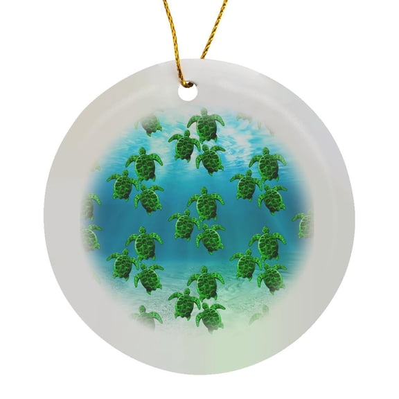 3drose, Pattern of Three Endangered Green Sea Turtles Underwater Artwork., Circle Porcelain Ornament