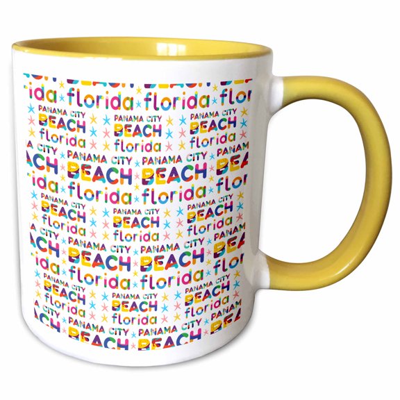 3drose, Pattern Panama City Beach, Florida, Colorful Starfish Decor Around, 15oz Two-tone Yellow Mug