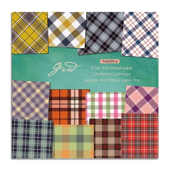 Pattern Paper 24 Pcs Plaid Decorative Patterns Supplies for Journal Crafts Gift Packaging Supplies