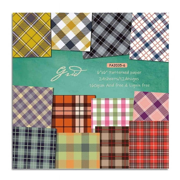 Pattern Paper 24 Pcs Plaid Scrapbooking Decorative Supplies