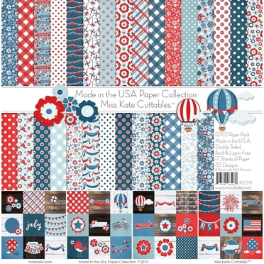 Pattern Paper Pack - Made In The USA - 4th Of July - 17 Double-Sided 12\"x12\" Collection Includes 34 Patterns - Scrapbooking Card Making Crafting - By Miss Kate Cuttables