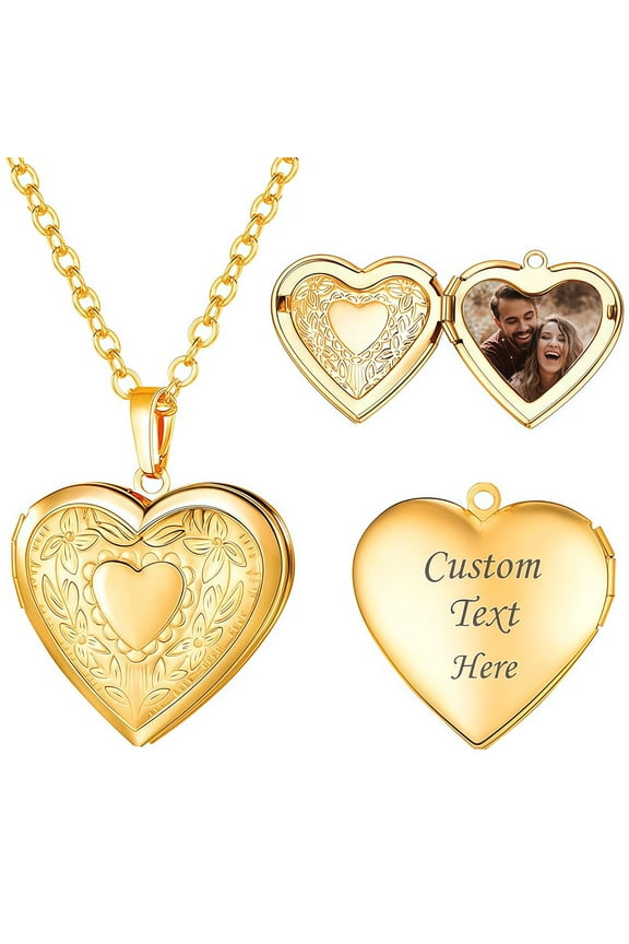 Pattern Pendant Necklace Carved DIY Photo Gold Couples Clavicle Chain Customized Exclusive Pictures Words, 1.18 in, Gold