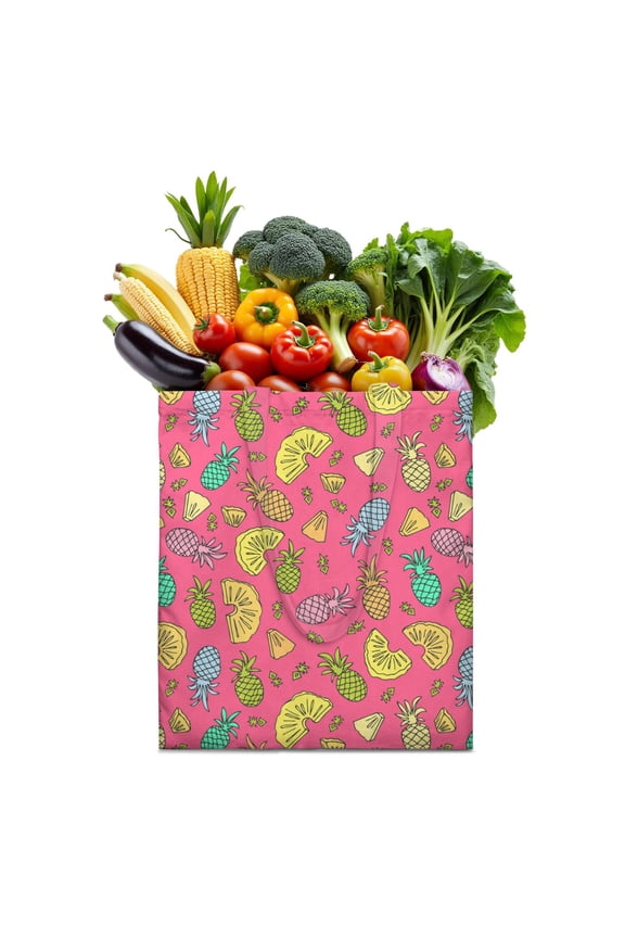 Pattern Pineapple Canvas Tote Bag – Tropical Hawaiian Fruit Summer Yellow Golden Exotic Print Aesthetic Lover Sunshine Flowers Fresh Plant Reusable Tote Bag Eco-Friendly Foldable
