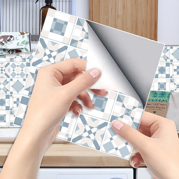 Pattern Plaid Tile Stickers Waterproof Self Adhesive, Peel and Stick for Kitchen Bathroom Dorm Restaurant, Floor and Wall Decoration, Easy Clean Vinyl for Room Makeover