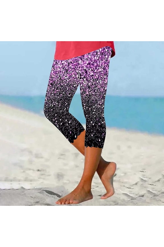 Pattern Printed Capri Leggings With Pockets For Women Tummy Control Workout Yoga Capris Purple 2XL