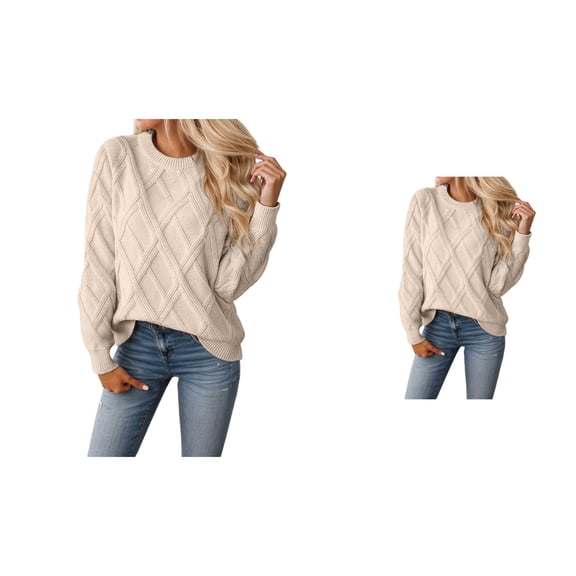 Pattern Pullover Sweater Soft Knit Fabric Loose Fit Crewneck Casual Comfortable Everyday Wear Elegant Yarn Textured Shirt Cozy Winter Fall