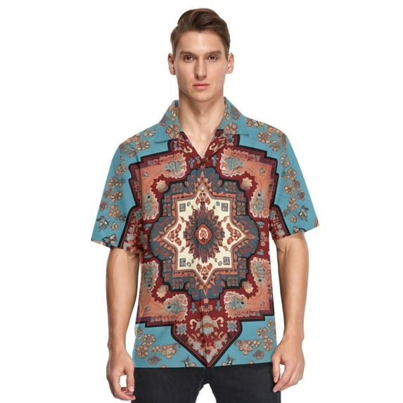 Pattern Rettro Traddional Men's Hawaiian Wrinkle Free Button Down Short Sleeve Shirt Casual Shirts Beach Shirts